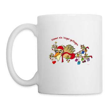 Schräger Vogel kommt geflogen, Weihnachten Humor - Tasse - Weiß - Links