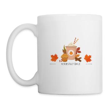 Herbstgefühle - Kaffee, Muffins & bunte Blätter - Tasse - Weiß - Links