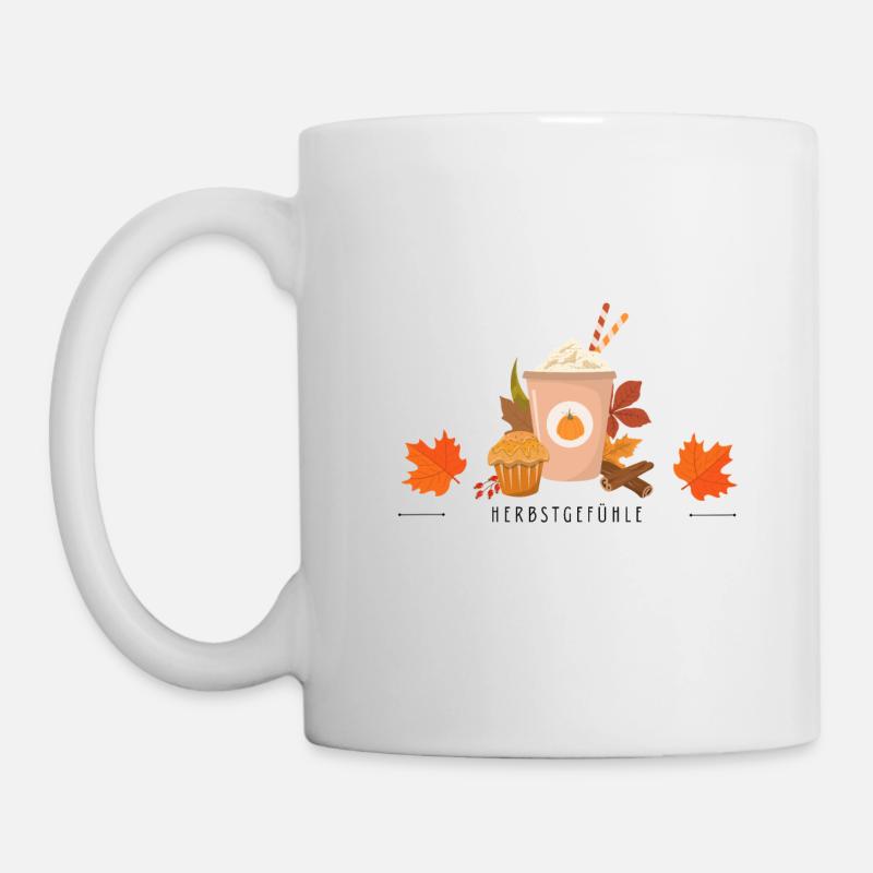Herbstgefühle - Kaffee, Muffins & bunte Blätter - Tasse - Weiß