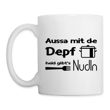 Aussa mit de Depf heid gibt's Nudln - Tasse - Weiß - Links
