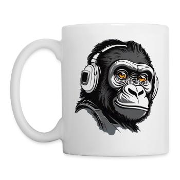 Gorille cool avec des écouteurs - Mug blanc - blanc - Gauche
