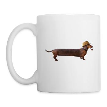 Langer Dackel mit Hut und Pfeife - Tasse - Weiß - Links