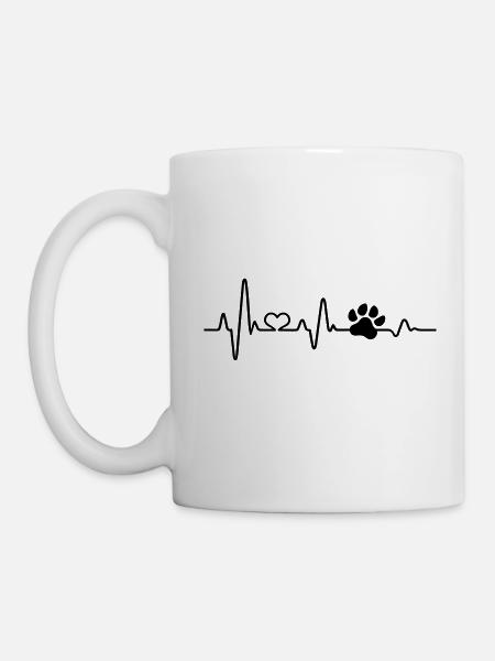 Hund lustig Herzschlag EKG Pfote Hundeliebhaber - Tasse - Weiß