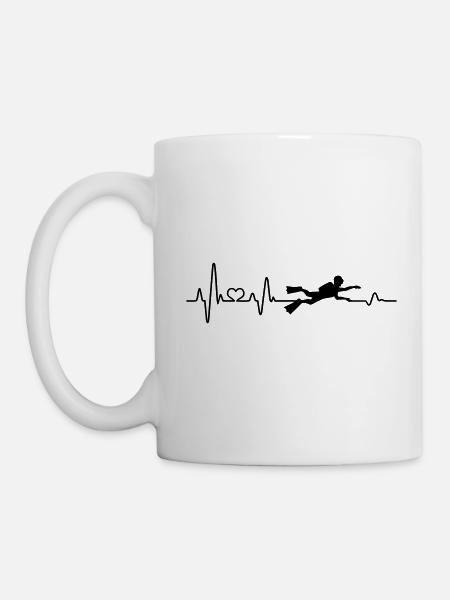 Herzschlag Taucher EKG Wasser tauchen Geschenkidee - Tasse - Weiß