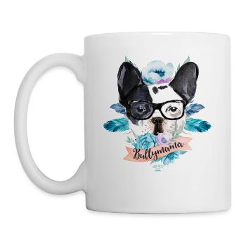 Bullymama Blumen - Französische Bulldogge - Tasse - Weiß - Links