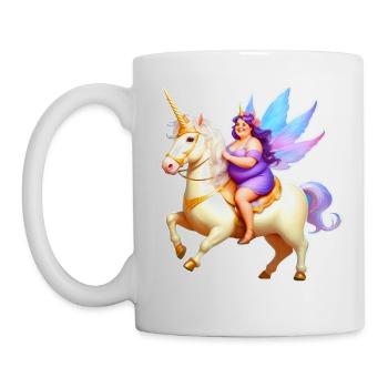 Cute Fat Good Mood Fairy with Unicorn - Mug - white - Left