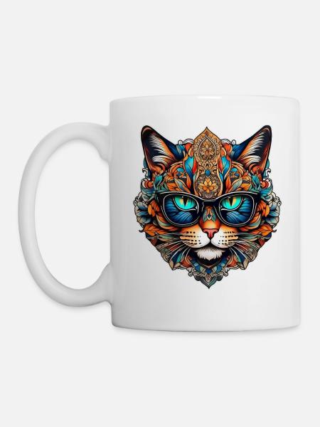 Coole Steampunk Katze mit Brille - Tasse - Weiß