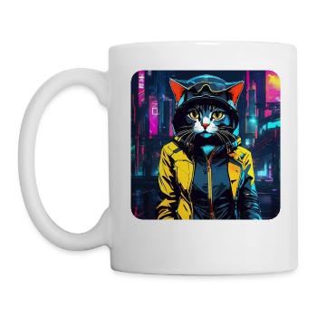 Chat Cyberpunk mignon - Mug blanc - blanc - Gauche
