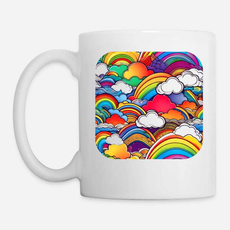Arcs-en-ciel de bonne humeur avec des nuages - Mug blanc - blanc