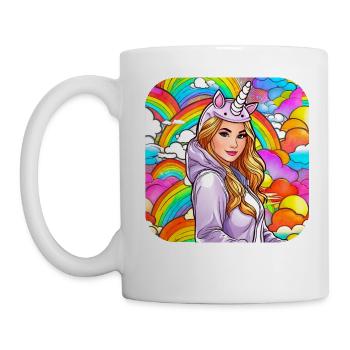 Jolie fille d’anime avec un sweat à capuche licorne - Mug blanc - blanc - Gauche