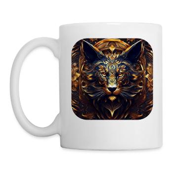 Coole Schwarz Goldene Gothik Katze - Tasse - Weiß - Links