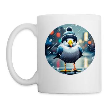 Niedliche Möwe im Regen - Tasse - Weiß - Links