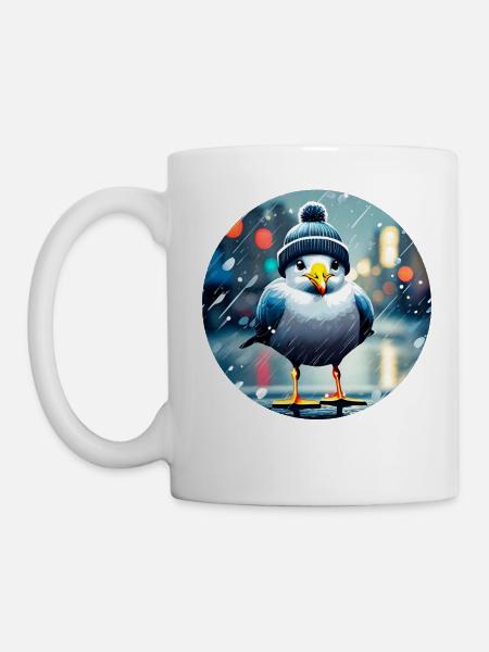 Niedliche Möwe im Regen - Tasse - Weiß