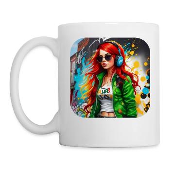 Cool Irish redhead girl with headphones - Mug - white - Left
