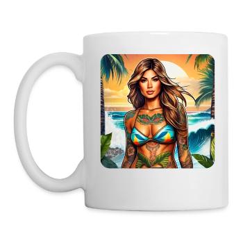 Fille de plage sexy avec des tatouages - Mug blanc - blanc - Gauche