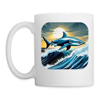 Requin sauteur avec coucher de soleil - Mug blanc - blanc - Gauche
