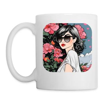 Fille cool avec des lunettes de soleil et des fleurs - Mug blanc - blanc - Gauche