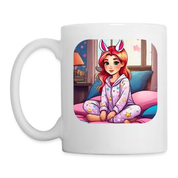 Niedliches Girl im Schlafanzug mit Katzenohren - Tasse - Weiß - Links