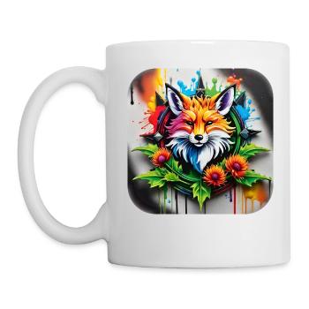 Logo mit Fuchs und Blumen im Grafitti Style - Tasse - Weiß - Links