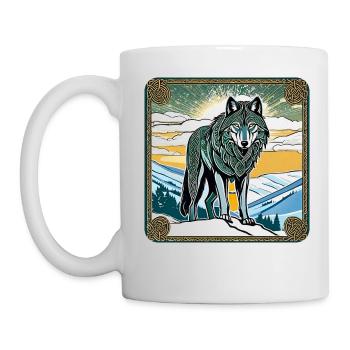 Cooler Wolf im keltischen Style - Tasse - Weiß - Links
