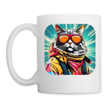Coole Katze mit Sonnenbrille - Tasse - Weiß - Links