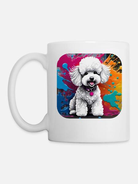 Niedlicher Pudel mit farbenfrohen Hintergrund - Tasse - Weiß