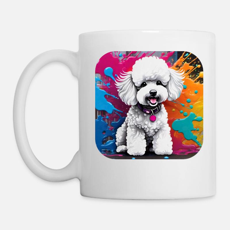 Niedlicher Pudel mit farbenfrohen Hintergrund - Tasse - Weiß
