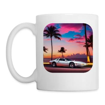 Cooles Auto mit Palmen im Sonnenuntergang IV - Tasse - Weiß - Links