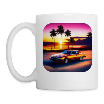 Cooles Auto mit Palmen im Sonnenuntergang III - Tasse - Weiß - Links