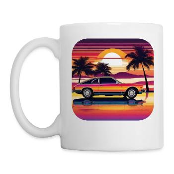 Cooles Auto mit Palmen im Sonnenuntergang II - Tasse - Weiß - Links