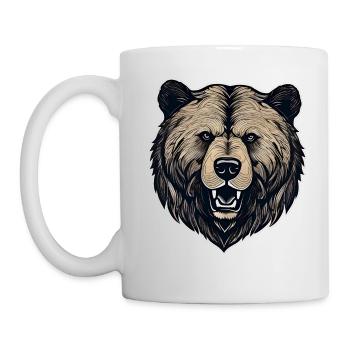 Stolzer brüllender Bär im Retro Style - Tasse - Weiß - Links