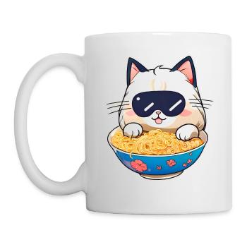 Niedliche Katze mit Ramen Suppe - Tasse - Weiß - Links