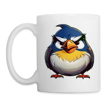 Kleiner grimmiger dicker Vogel - Tasse - Weiß - Links
