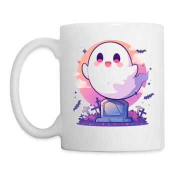 Halloween | Niedlicher Geist spuckt auf Friedhof - Tasse - Weiß - Links