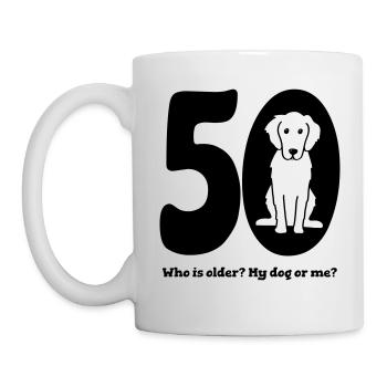 50. Geburtstag mit Hund - Tasse - Weiß - Links