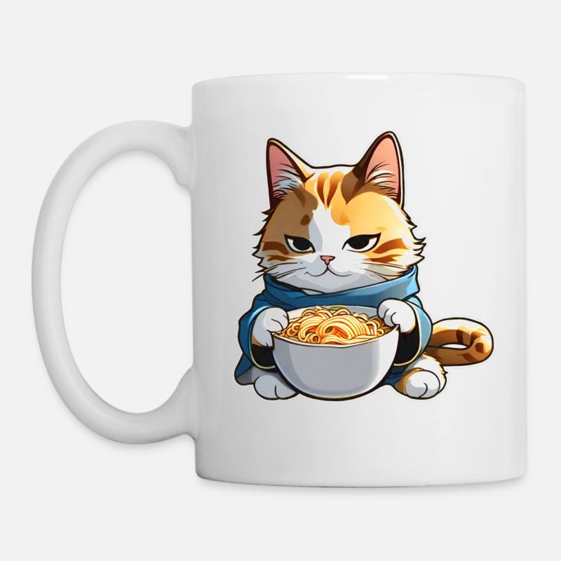 Niedliche Katze mit Ramen Suppe - Tasse - Weiß
