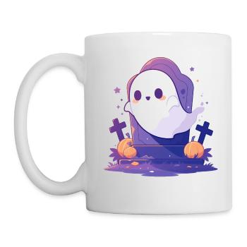Halloween | Niedlicher Geist auf Friedhof - Tasse - Weiß - Links