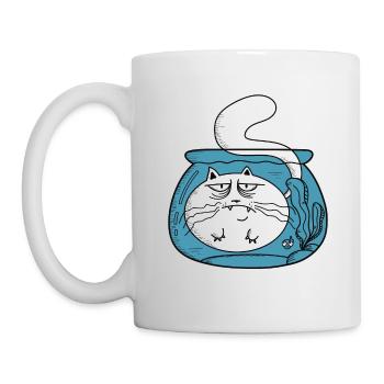 Chat en verre de poisson rouge - Mug blanc - blanc - Gauche