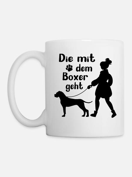 Boxer Hund lustig Gassi gehen Frauchen Geschenk - Tasse - Weiß