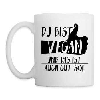 Daumen hoch Vegan Gut so SabineVegan HerzAufShirt - Tasse - Weiß - Links