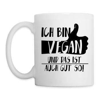 Daumen hoch Vegan Gut so SabineVegan HerzAufShirt - Tasse - Weiß - Links