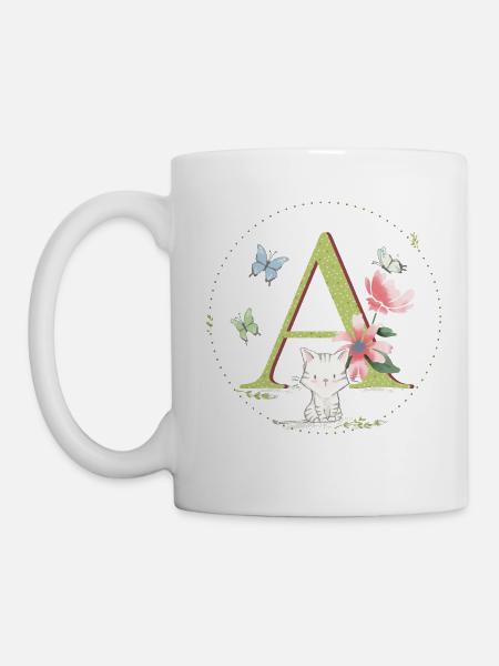 Lettre initiale A avec chat - Mug blanc - blanc