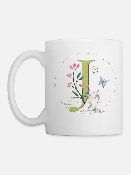 Anfangsbuchstabe J mit Katze - Tasse - Weiß