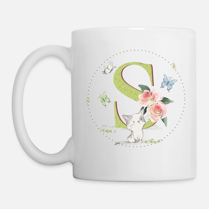 Anfangsbuchstabe S mit Katze - Tasse - Weiß