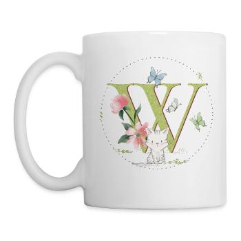 Lettre initiale W avec chat - Mug blanc - blanc - Gauche
