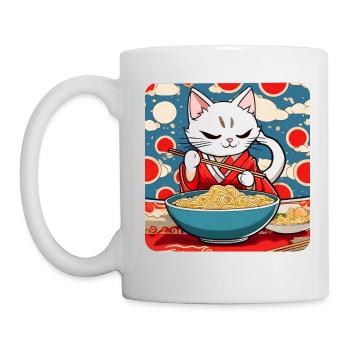 Cute Asian cat and ramen noodles - Mug - white - Left
