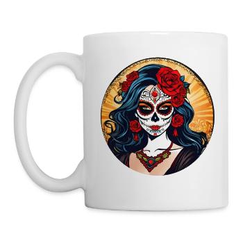 Dia de los Muertos Frau mit Blumen - Tasse - Weiß - Links
