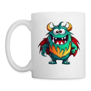 Cute laughing monster with superhero cape - Mug - white - Left