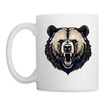 Stolzer brüllender Bär im Retro Style - Tasse - Weiß - Links