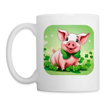 Cute lucky pig with shamrocks - Mug - white - Left